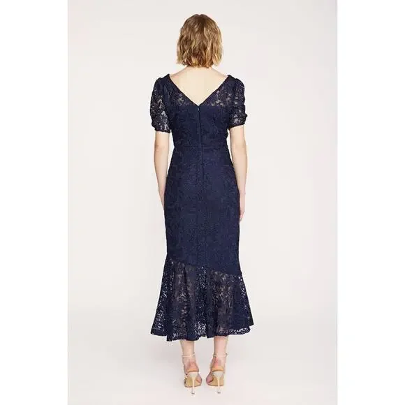 Kay Unger Portia Tea Length Dress in Midnight Blue - Picture 4 of 16